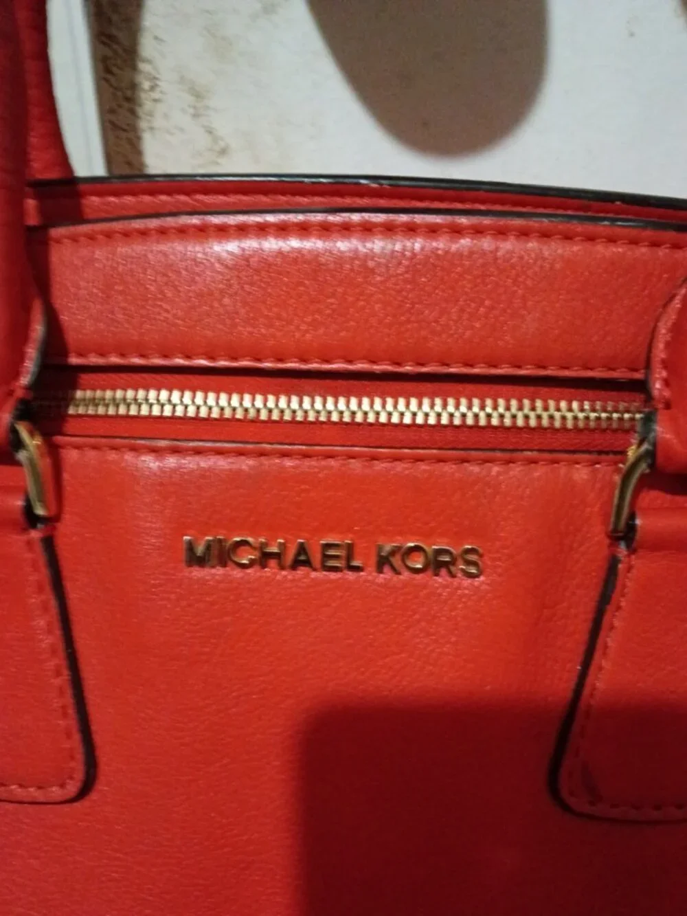 Michael Kors Mandarin Sophie Leather Satchel Large Zip Top Bag Tote Satchel Red - Picture 3 of 16